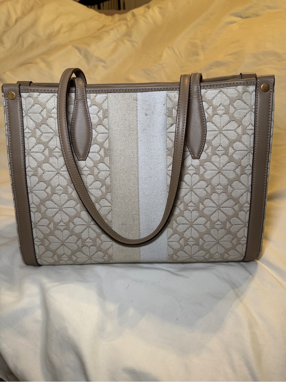 kate spade Neutral Floral Jacquard Tote with Taupe Trim